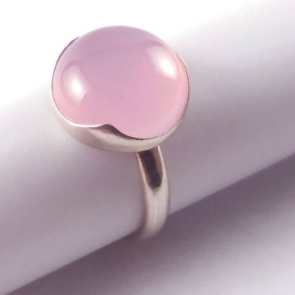 Peach agate cabochon sterling silver ring